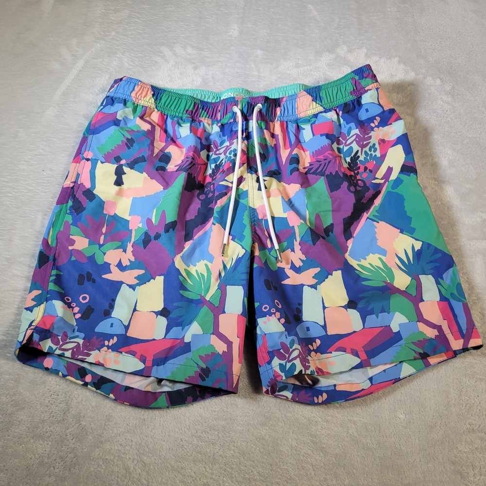 Bonobos Swim Trunks Mens Large Multicolor 7 Inch Inseam Abstract Tropical Print
